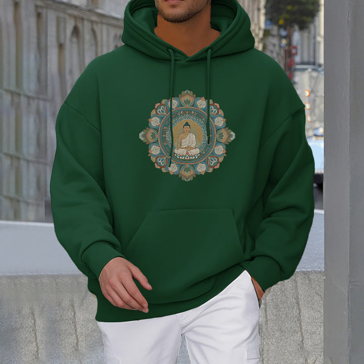 Buddha Stones, Mandala-Blumen-Buddha, Polyester-Kapuzenpullover mit Fleece-Futter