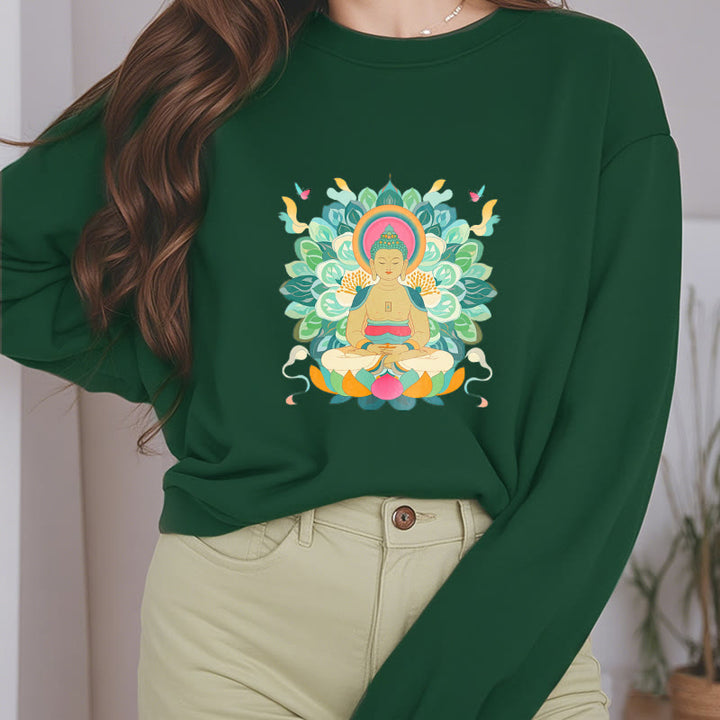 Sweatshirt mit Fleecefutter im Buddha Stones , Schmetterling und Lotusmotiv