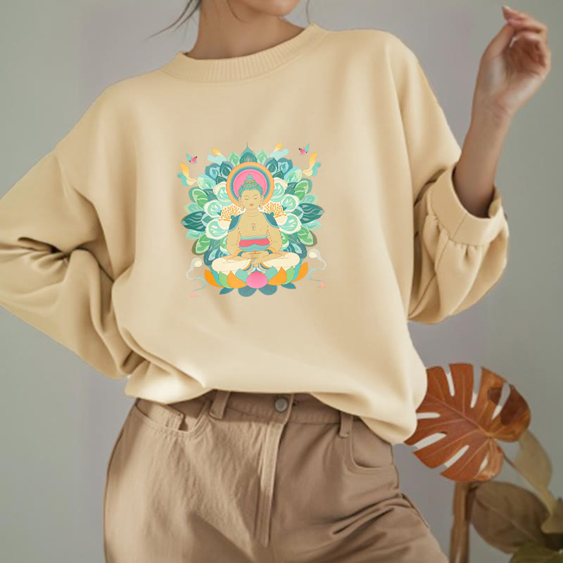 Sweatshirt mit Fleecefutter im Buddha Stones , Schmetterling und Lotusmotiv