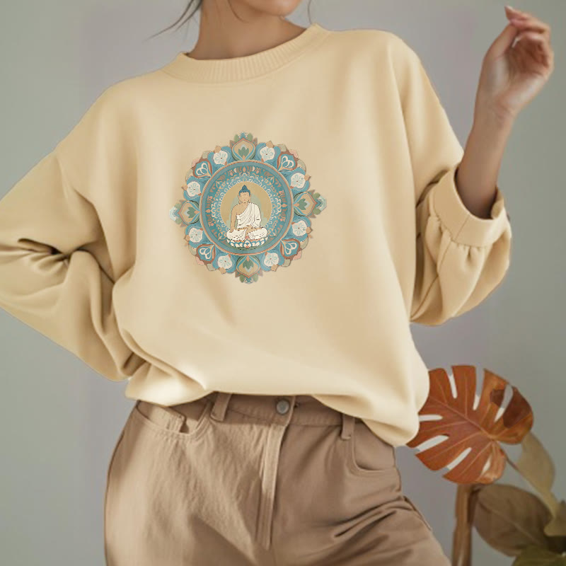 Sweatshirt mit Buddha Stones und Mandala-Blume, Buddha, weiches Fleecefutter