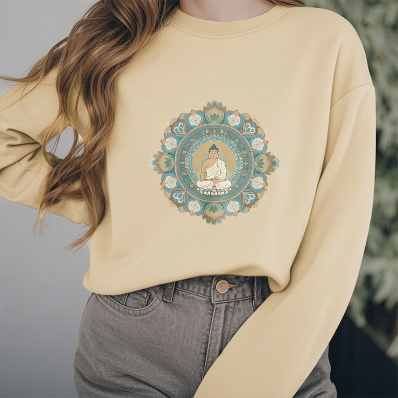 Sweatshirt mit Buddha Stones und Mandala-Blume, Buddha, weiches Fleecefutter