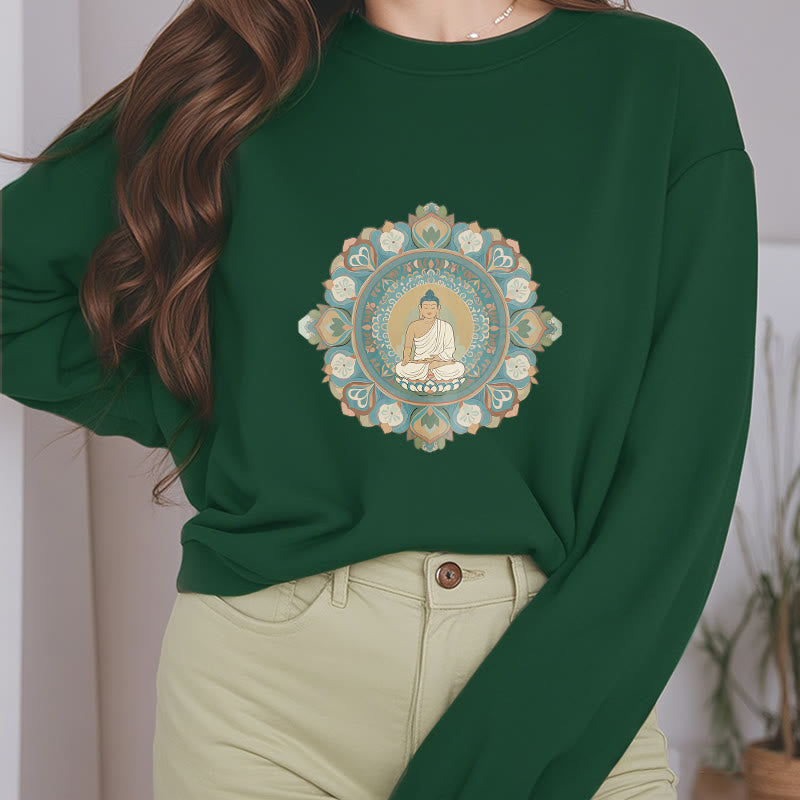 Sweatshirt mit Buddha Stones und Mandala-Blume, Buddha, weiches Fleecefutter