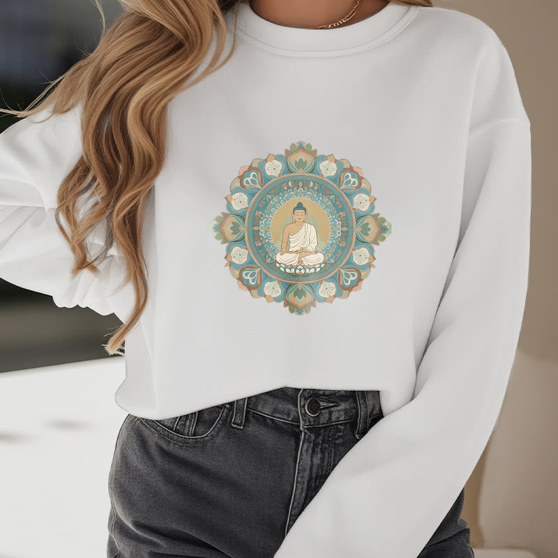 Sweatshirt mit Buddha Stones und Mandala-Blume, Buddha, weiches Fleecefutter