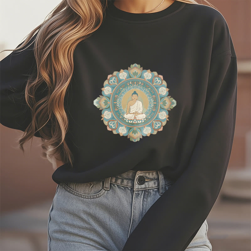 Sweatshirt mit Buddha Stones und Mandala-Blume, Buddha, weiches Fleecefutter