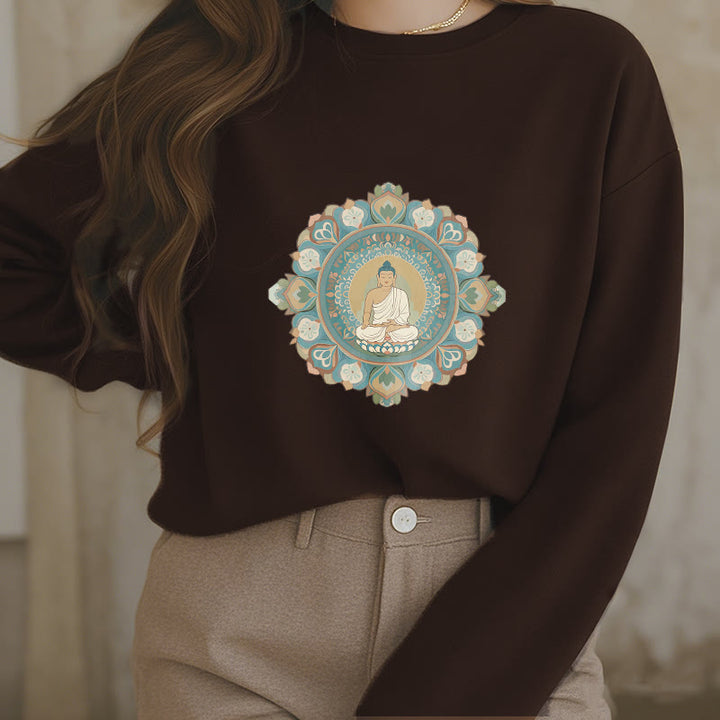 Sweatshirt mit Buddha Stones und Mandala-Blume, Buddha, weiches Fleecefutter