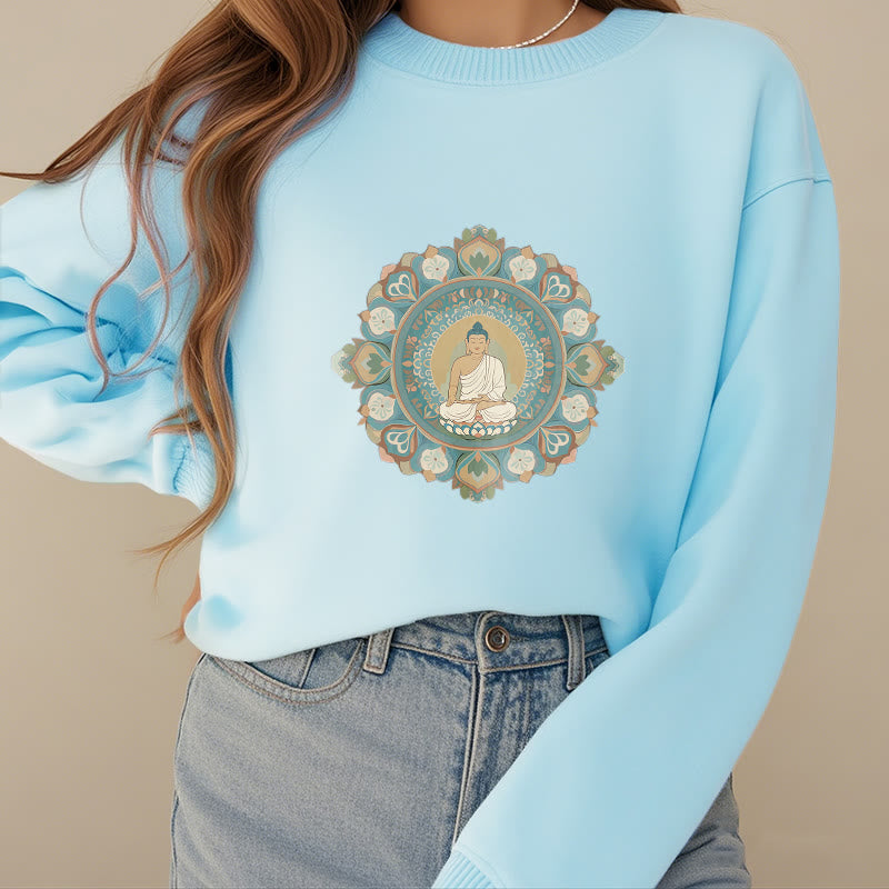 Sweatshirt mit Buddha Stones und Mandala-Blume, Buddha, weiches Fleecefutter