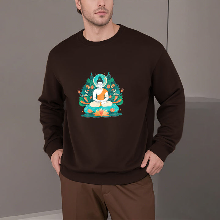 Buddha Stones Lotus Buddha Rundhals-Sweatshirt mit Fleecefutter