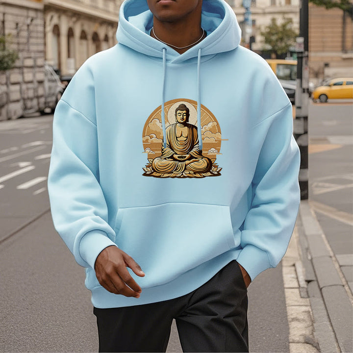 Buddha Stones, Sonne, glückverheißende Wolken, Buddha, Fleece-gefütterter Polyester-Kapuzenpullover