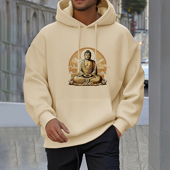 Buddha Stones, Sonne, glückverheißende Wolken, Buddha, Fleece-gefütterter Polyester-Kapuzenpullover