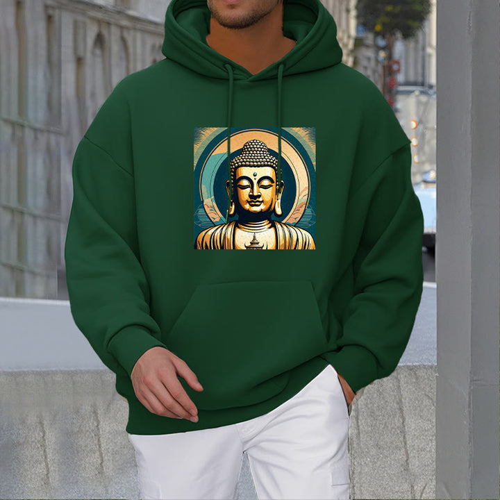 Buddha Stones Aura Goldener Buddha Polyester-Kapuzenpullover mit Fleecefutter