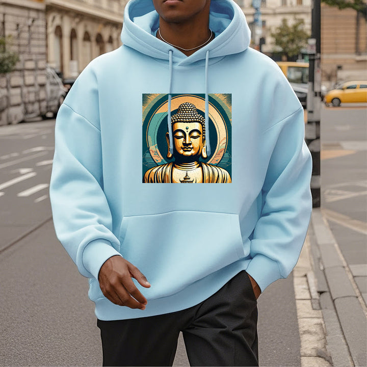 Buddha Stones Aura Goldener Buddha Polyester-Kapuzenpullover mit Fleecefutter