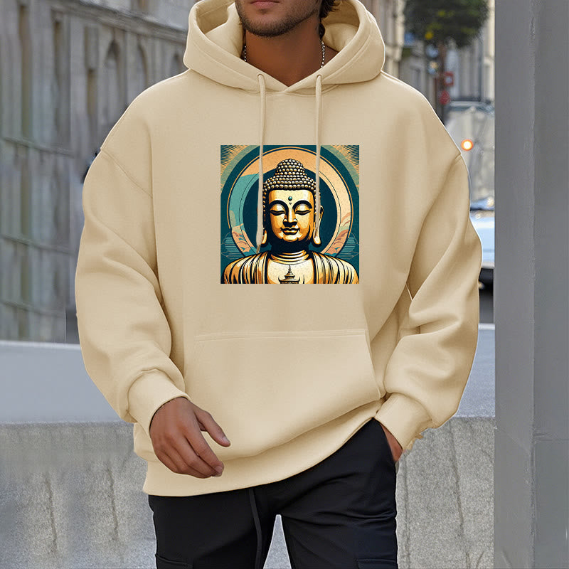 Buddha Stones Aura Goldener Buddha Polyester-Kapuzenpullover mit Fleecefutter