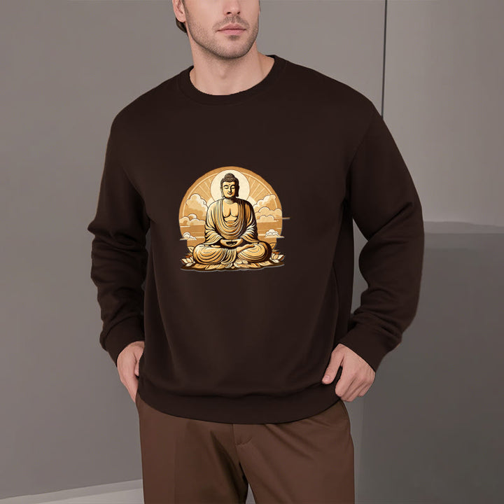 Buddha Stones, Sonne, glückverheißende Wolken, Buddha, Rundhalsausschnitt, Fleece-gefüttertes Sweatshirt