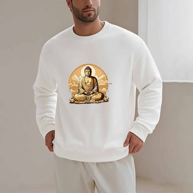 Buddha Stones, Sonne, glückverheißende Wolken, Buddha, Rundhalsausschnitt, Fleece-gefüttertes Sweatshirt