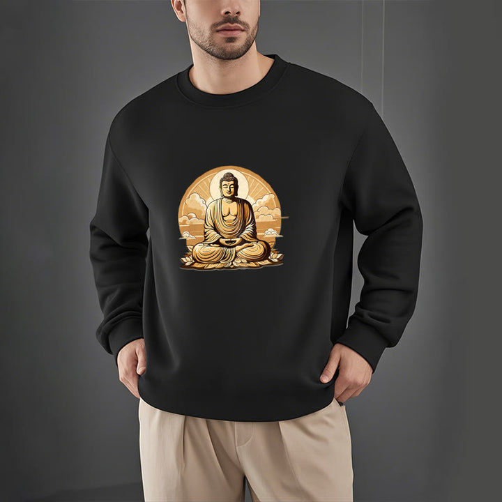 Buddha Stones, Sonne, glückverheißende Wolken, Buddha, Rundhalsausschnitt, Fleece-gefüttertes Sweatshirt