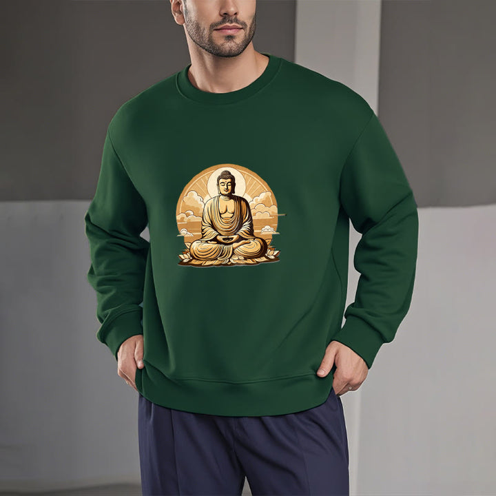 Buddha Stones, Sonne, glückverheißende Wolken, Buddha, Rundhalsausschnitt, Fleece-gefüttertes Sweatshirt