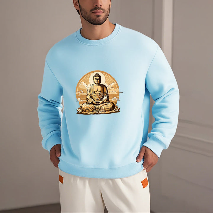 Buddha Stones, Sonne, glückverheißende Wolken, Buddha, Rundhalsausschnitt, Fleece-gefüttertes Sweatshirt