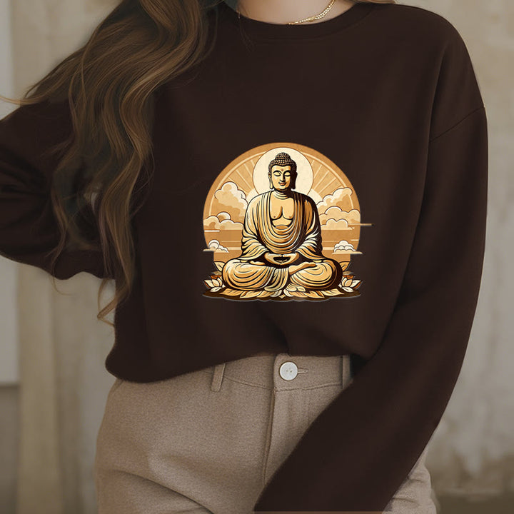 Buddha Stones, Sonne, glückverheißende Wolken, Buddha, Rundhalsausschnitt, Fleece-gefüttertes Sweatshirt