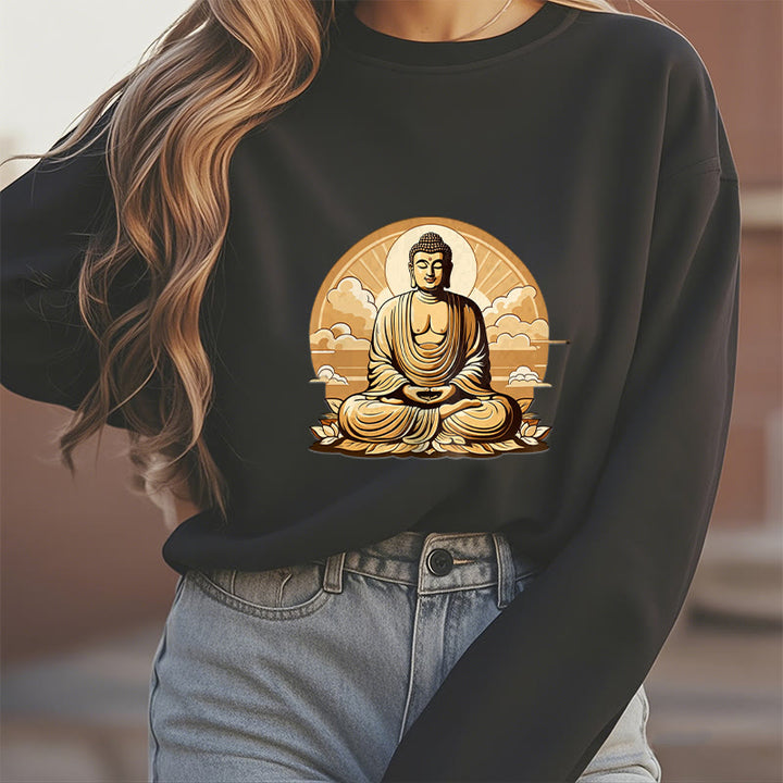 Buddha Stones, Sonne, glückverheißende Wolken, Buddha, Rundhalsausschnitt, Fleece-gefüttertes Sweatshirt