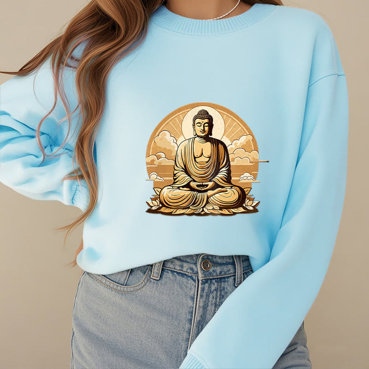 Buddha Stones, Sonne, glückverheißende Wolken, Buddha, Rundhalsausschnitt, Fleece-gefüttertes Sweatshirt