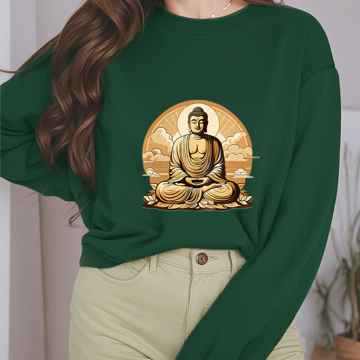 Buddha Stones, Sonne, glückverheißende Wolken, Buddha, Rundhalsausschnitt, Fleece-gefüttertes Sweatshirt