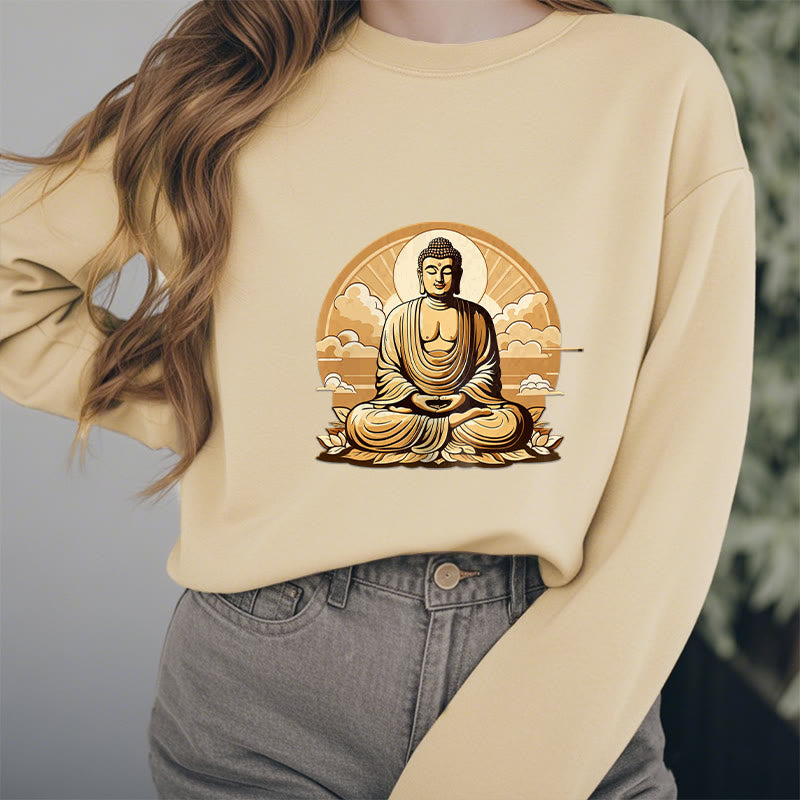 Buddha Stones, Sonne, glückverheißende Wolken, Buddha, Rundhalsausschnitt, Fleece-gefüttertes Sweatshirt