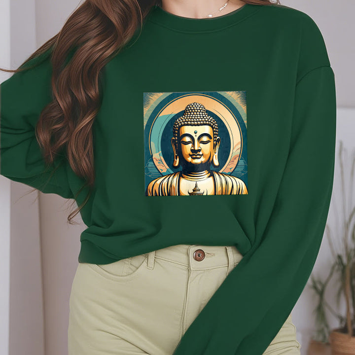 Buddha Stones Goldener Buddha Fleece gefüttertes Sweatshirt