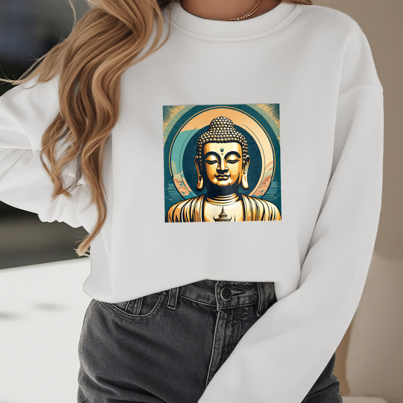 Buddha Stones Goldener Buddha Fleece gefüttertes Sweatshirt