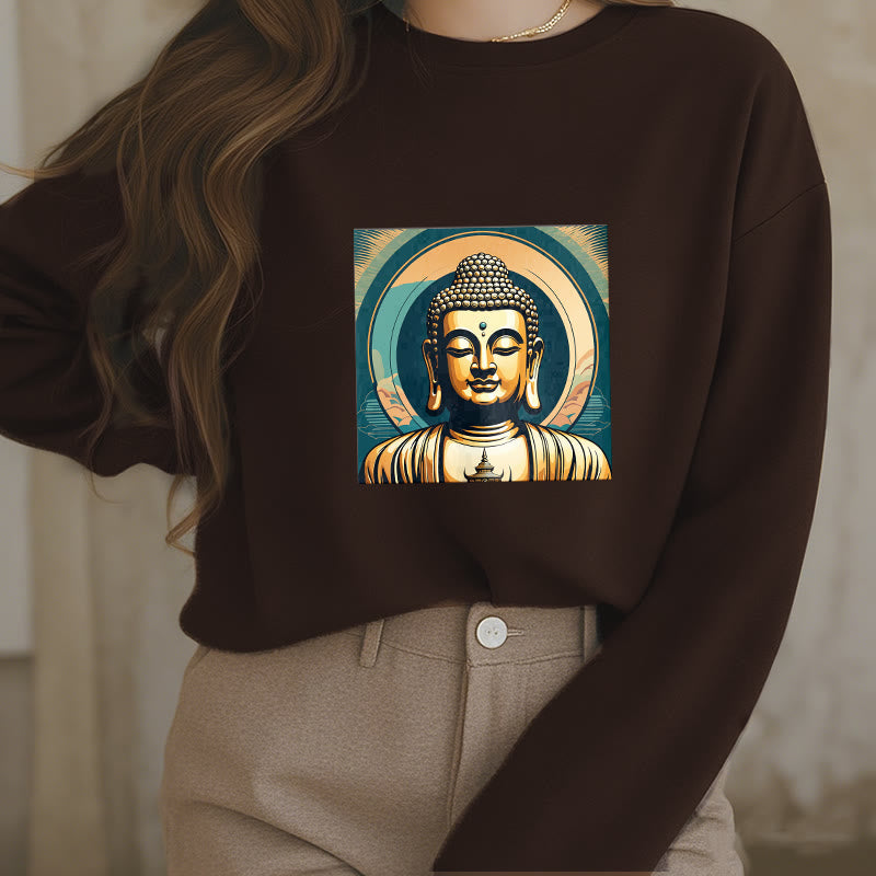 Buddha Stones Goldener Buddha Fleece gefüttertes Sweatshirt