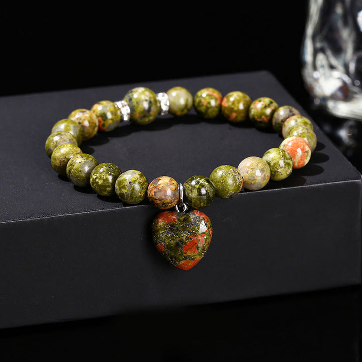 Buddha Stones, verschiedene Kristalle, grüner Aventurin, Liebesherz-Balance-Armband - Unakit (Handgelenkumfang: 14-16 cm) - 10 mm - image 26