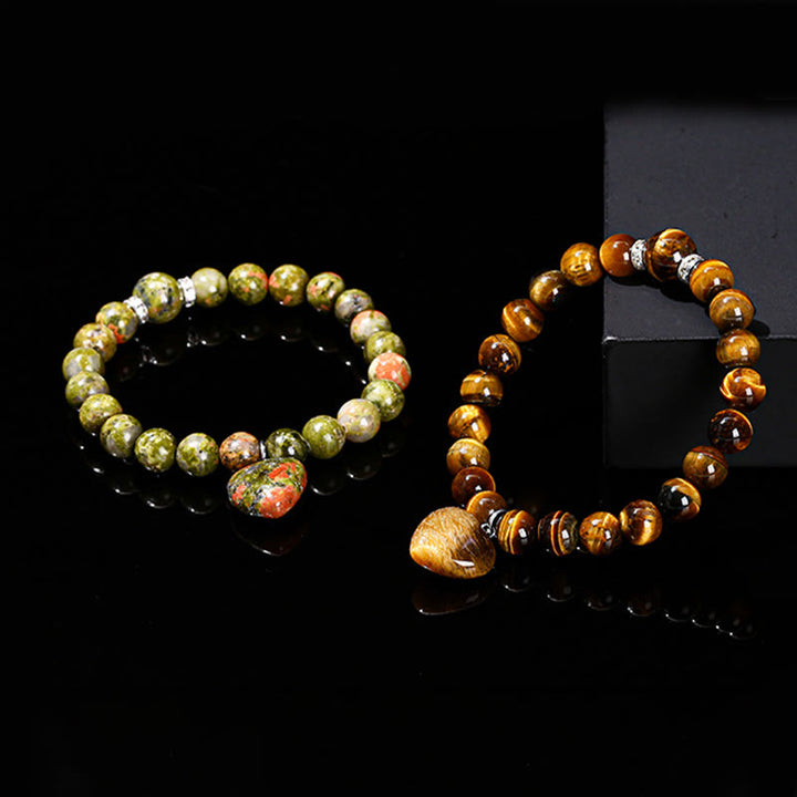 Buddha Stones Armband mit verschiedenem Kristall, grüner Aventurin, Liebesherz, Balance