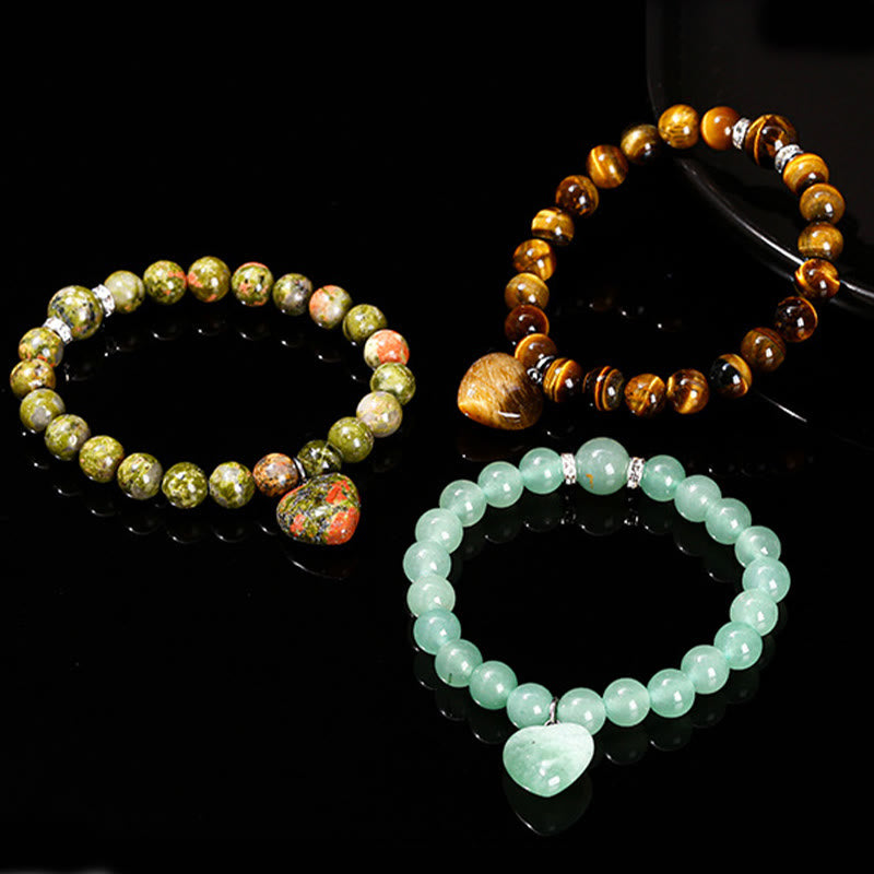 Buddha Stones Armband mit verschiedenem Kristall, grüner Aventurin, Liebesherz, Balance