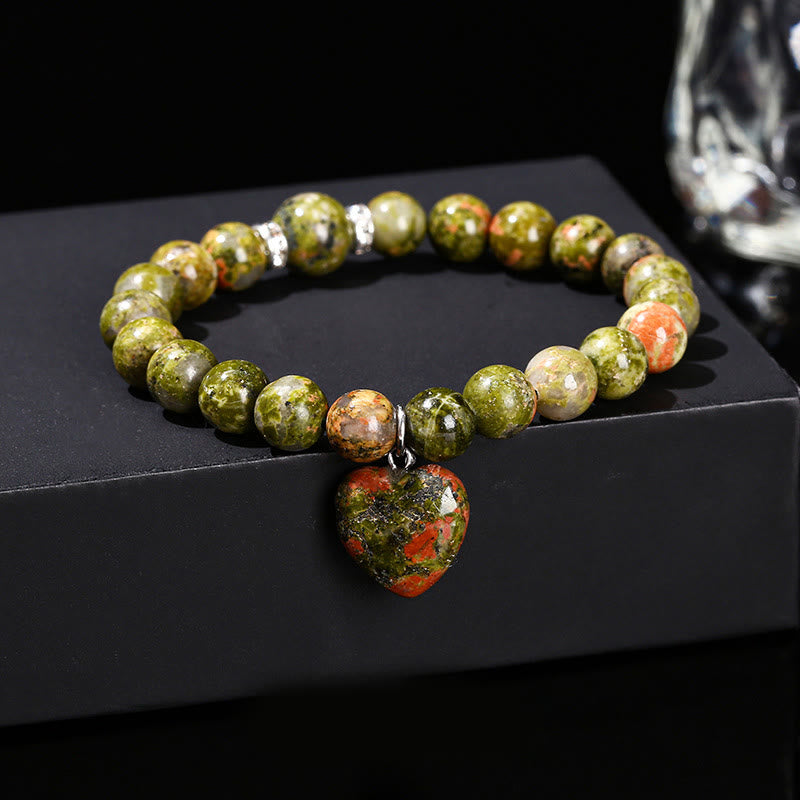 Buddha Stones Armband mit verschiedenem Kristall, grüner Aventurin, Liebesherz, Balance