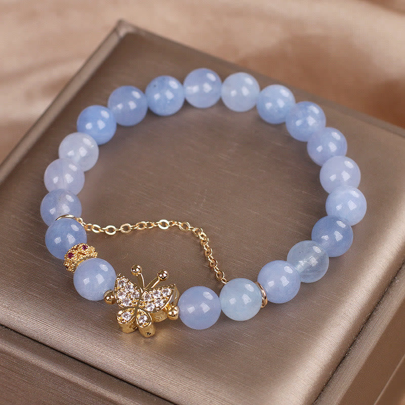 Buddha Stones Aquamarin Schmetterling Gelassenheit Armband