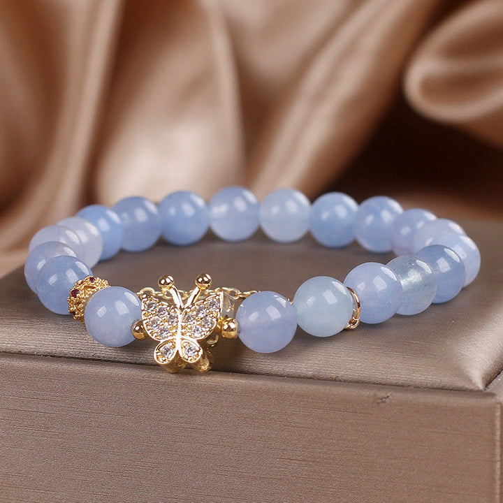 Buddha Stones Aquamarin Schmetterling Gelassenheit Armband