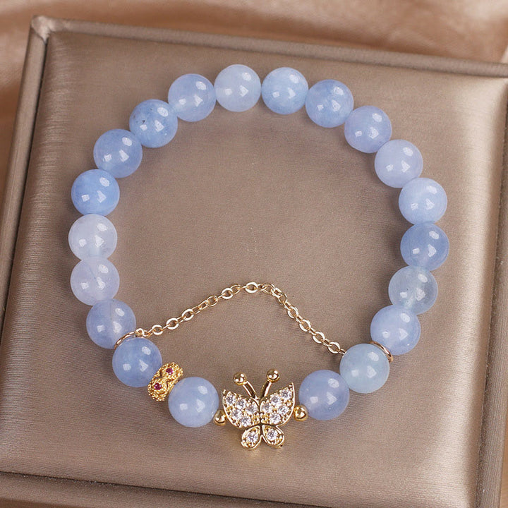 Buddha Stones Aquamarin Schmetterling Gelassenheit Armband