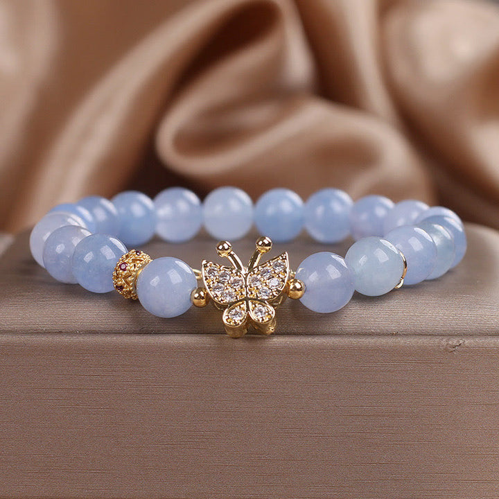 Buddha Stones Aquamarin Schmetterling Gelassenheit Armband