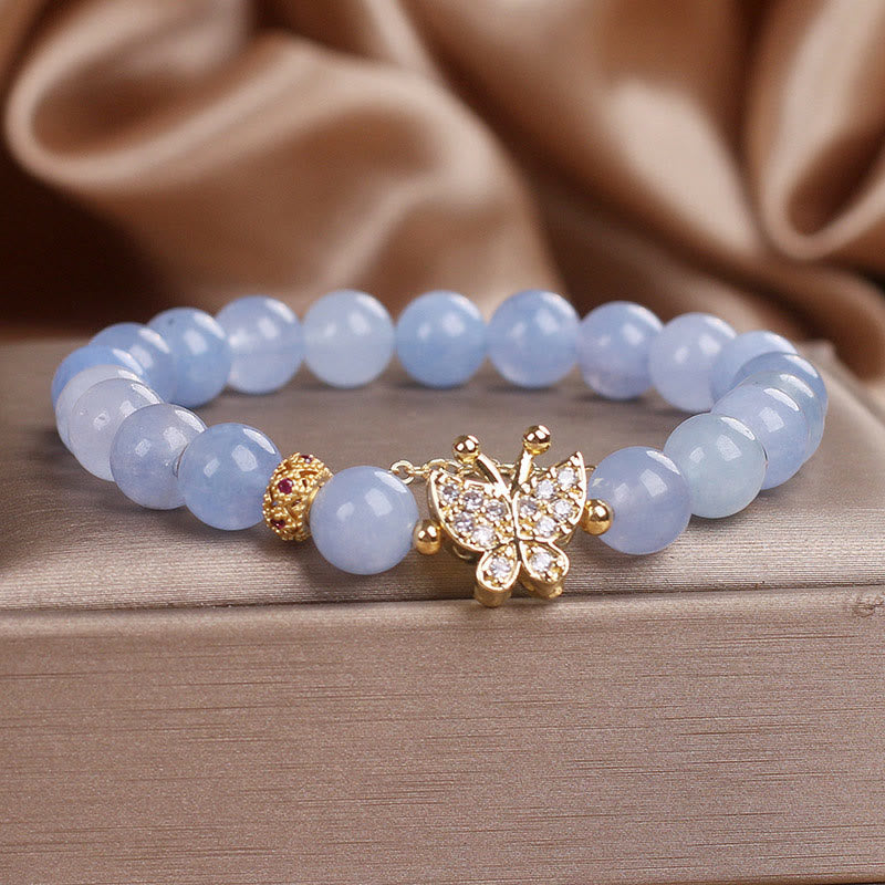 Buddha Stones Aquamarin Schmetterling Gelassenheit Armband