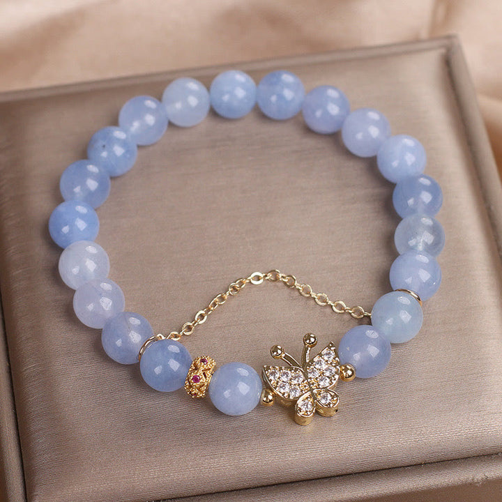 Buddha Stones Aquamarin Schmetterling Gelassenheit Armband