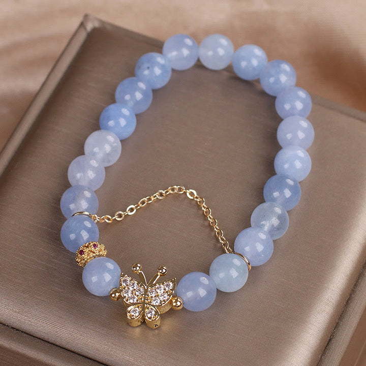 Buddha Stones Aquamarin Schmetterling Gelassenheit Armband