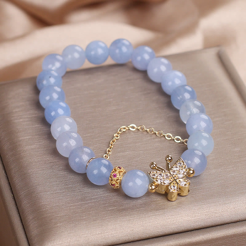 Buddha Stones Aquamarin Schmetterling Gelassenheit Armband