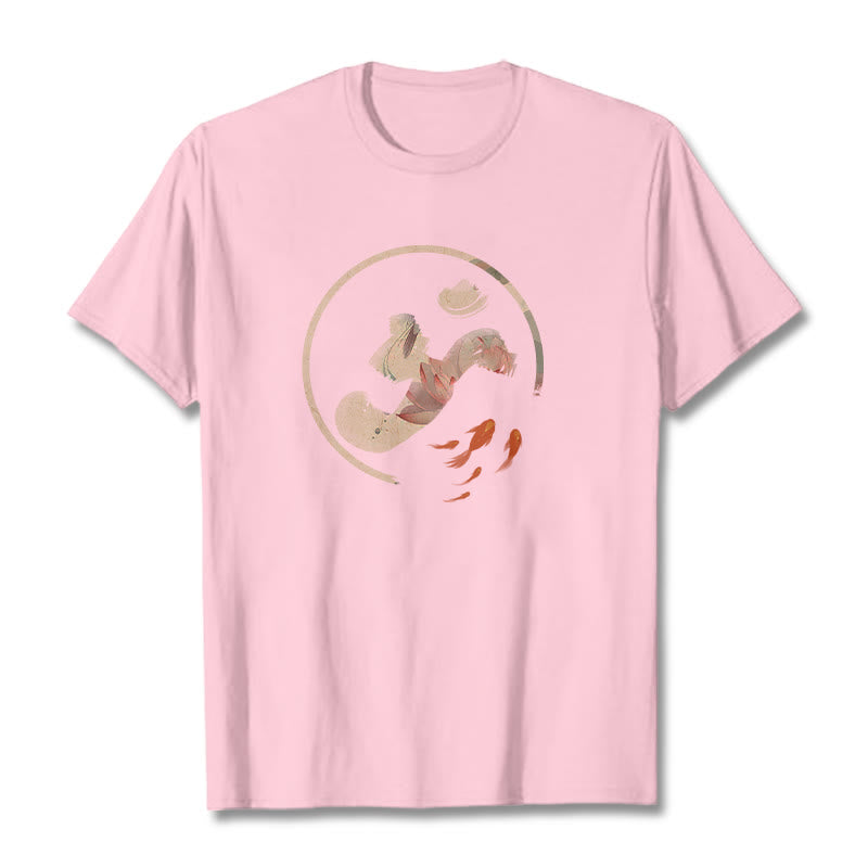Buddha Stones ​​OM Lotus Koi Fisch Baumwolle T-shirt - Hellrosa - 2XL - image 14
