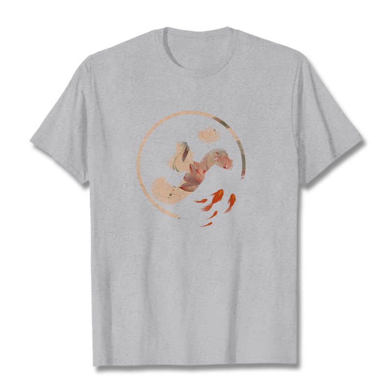 Buddha Stones ​​OM Lotus Koi Fisch Baumwolle T-shirt - Hellgrau - 2XL - image 21