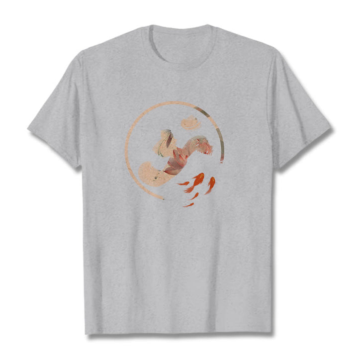 Buddha Stones ​​OM Lotus Koi Fisch Baumwolle T-shirt - Hellgrau - 2XL - image 21
