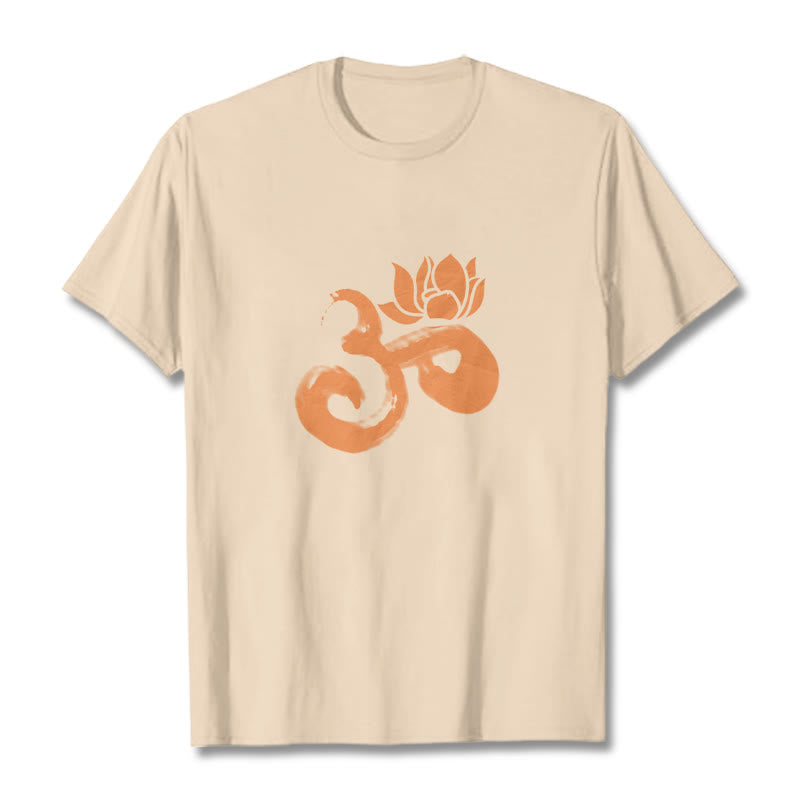 Buddha Stones ​​OM Lotus Blume Baumwolle T-shirt - Biskuit - 2XL - image 0