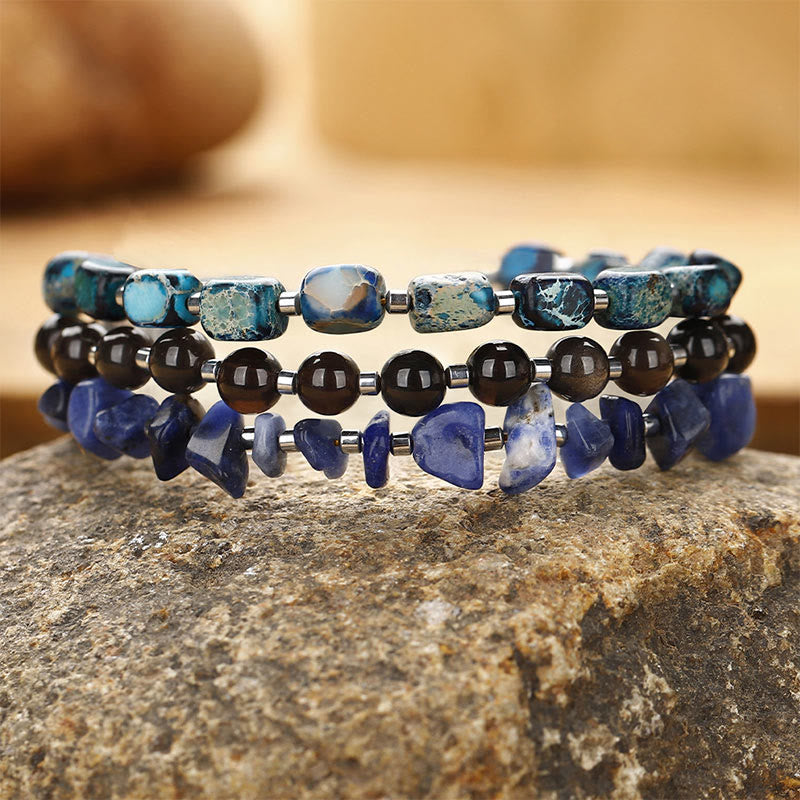 Buddha Stones Kaiserstein Sodalith Goldglanz Obsidian Balance Dreifach-Wickelarmband - Kaiserstein Sodalith Goldglanz Obsidian (Handgelenkumfang: 14-16 cm) - image 0