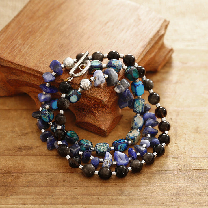 Buddha Stones Kaiserstein Sodalith Goldglanz Obsidian Balance Dreifach-Wickelarmband - image 1