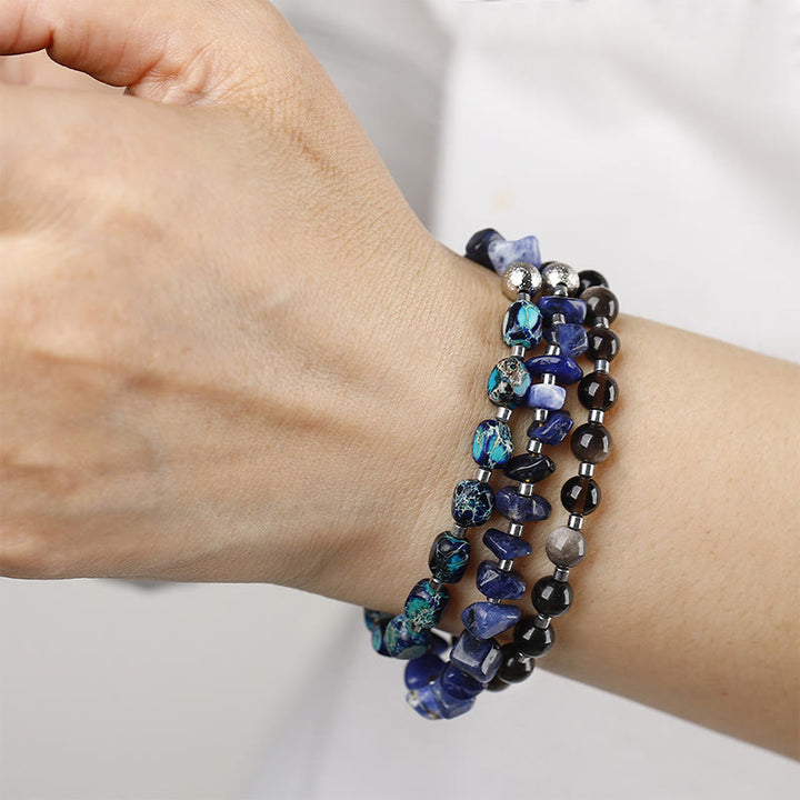 Buddha Stones Kaiserstein Sodalith Goldglanz Obsidian Balance Dreifach-Wickelarmband - image 4