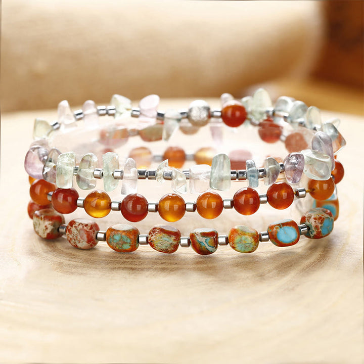 Buddha Stones Fluorit Roter Achat Kaiserstein Kraft Dreifach Wickelarmband