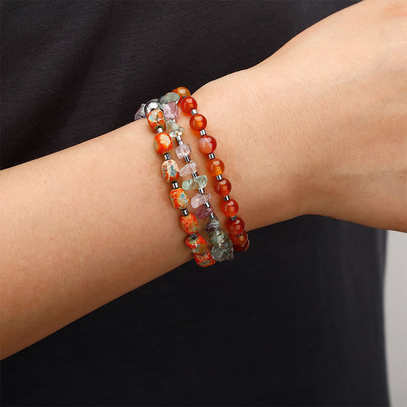 Buddha Stones Fluorit Roter Achat Kaiserstein Kraft Dreifach Wickelarmband